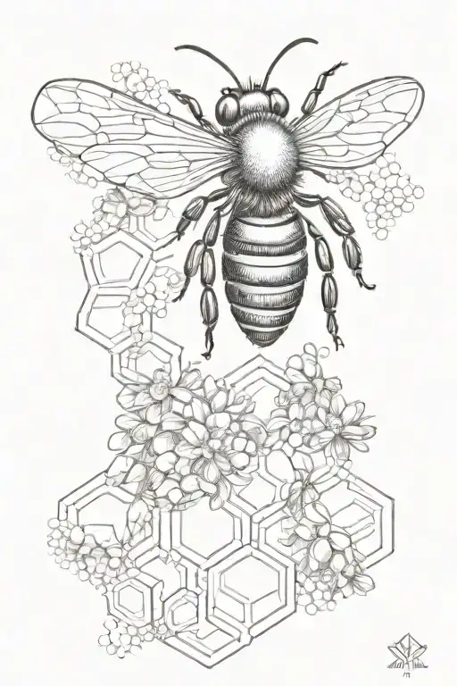 Bee On Honeycomb Sleeve With Light Shading More Line Work Curve
