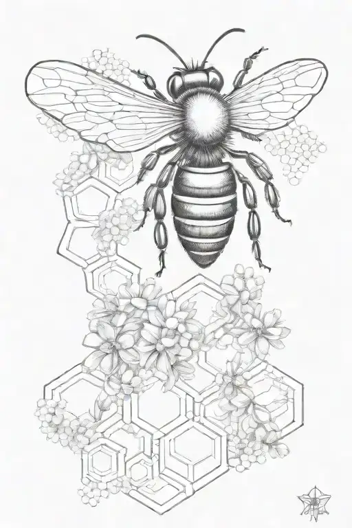 Bee On Honeycomb Sleeve With Light Shading More Line Work Curve