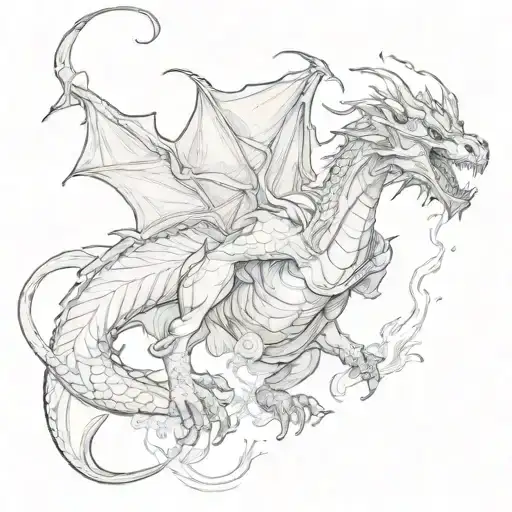 A Dragon Breathing Fire Onto A Midevil Housekeeper