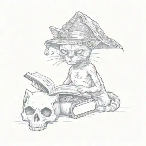 A Cat With A Book And A Skull