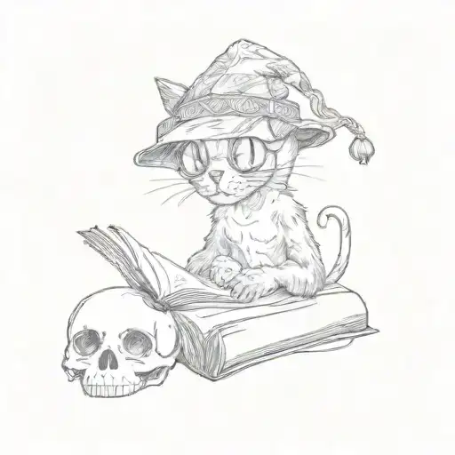 A Cat With A Book And A Skull