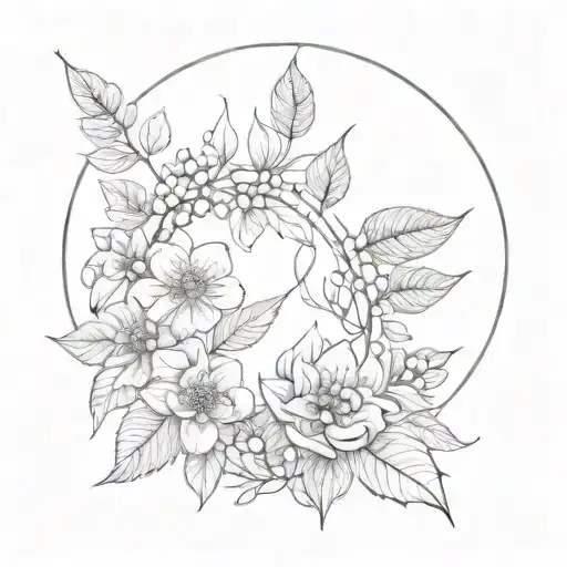 Plant Magic Circle Tattoo Flowers Berrys Leaves