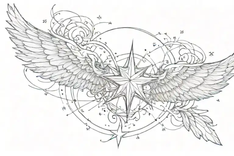 Angeletic Wings Spread With A Star In The Middle Of Them