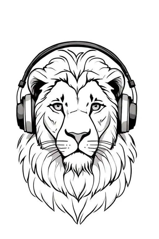 Lion Wearing Headphones And Listening
