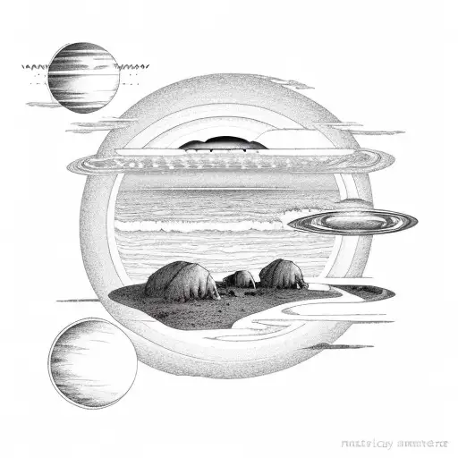 Sunset At The Beach With Planets Attached To The Sun