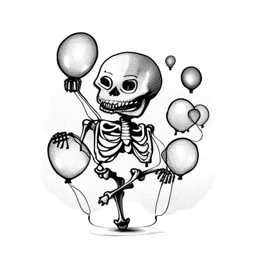Smiling Skeleton Holding Flying Balloons While Wearing Slippers
