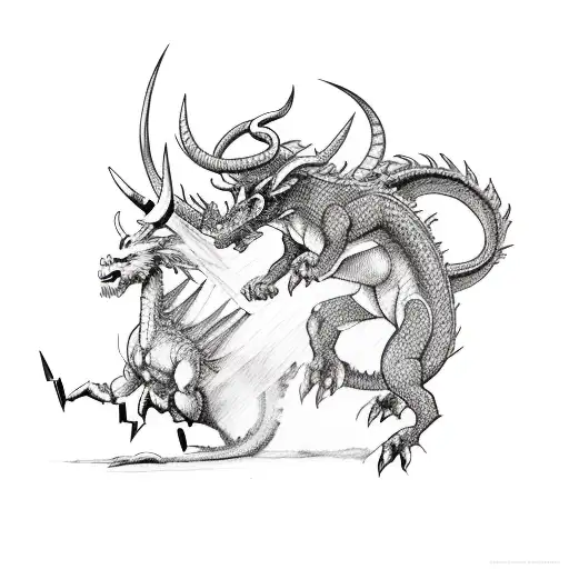 Dragon Fighting A Bull While An Oryx Watches