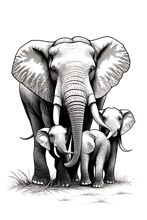 Mother Elephant And Her Two Baby Elephants Walking Togther