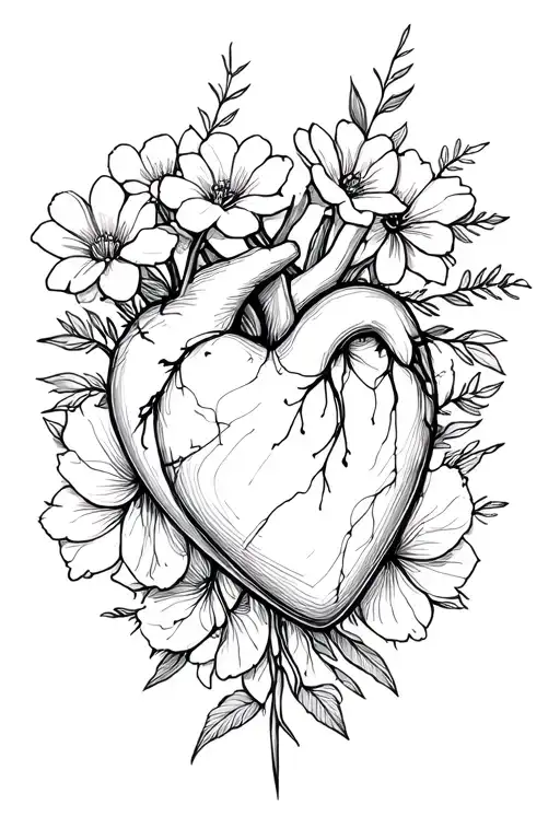 Heart Against Head With Flowers In The Background