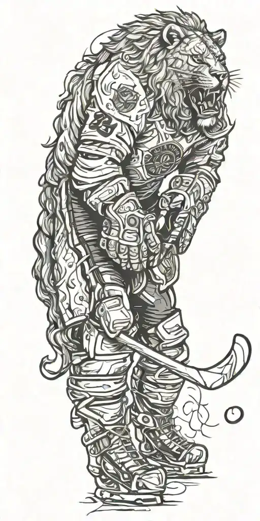 Hockey Player Against Lion