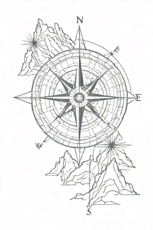 Compass Rose With Mountains Above North Side View