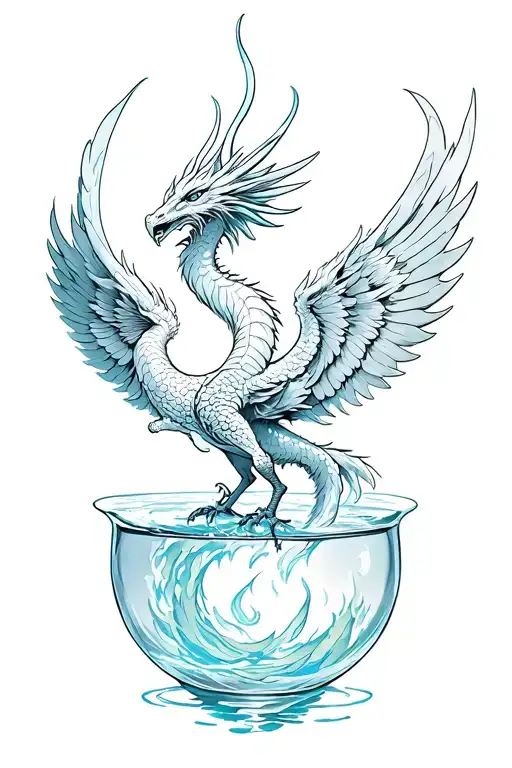 Phoenix Rising Wings Flying Opposite Dragon Wings Flying Hour Glass Water Fire