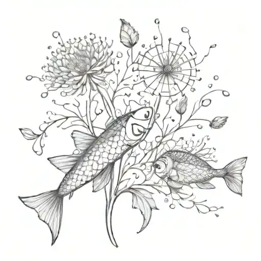 A Surrealistic Composition Of Dandelions Transforming Into Koi Fish