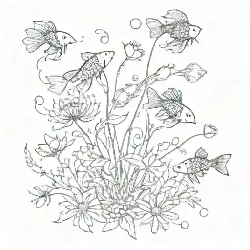 A Surrealistic Composition Of Dandelions Transforming Into Koi Fish