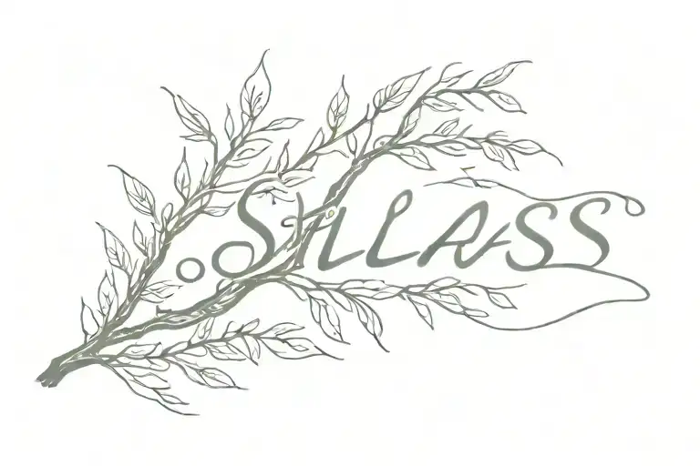 A Minimalist Sketch Of A Willow Branch Wrapping Around The Word 'Silas' In A Delicate Script Font