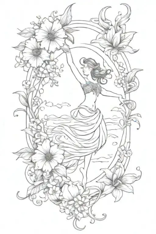 Mystical Inspired Tattoo Featuring Ocean And Flowers And Dance