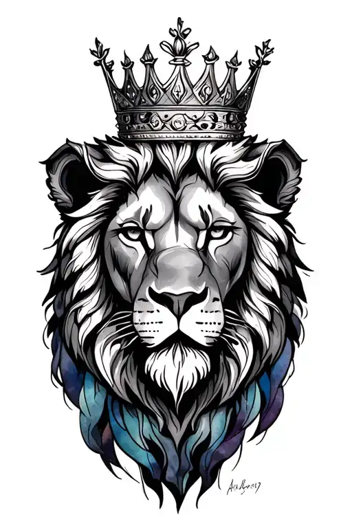 Crowned Lion Head With Watercolor