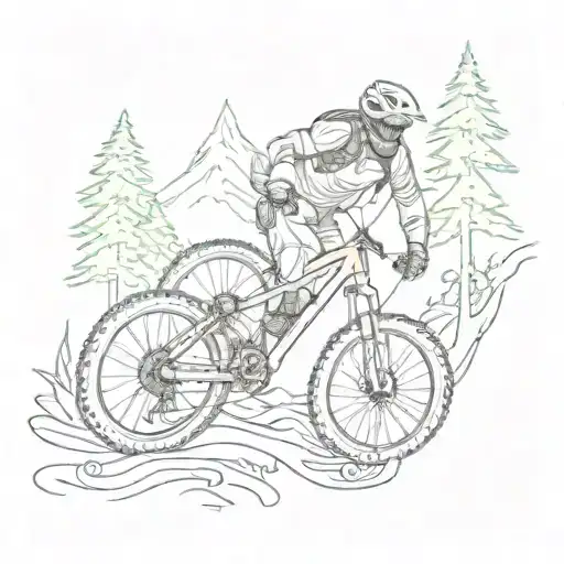 A Mountain Biker Riding Through A Digital Forest