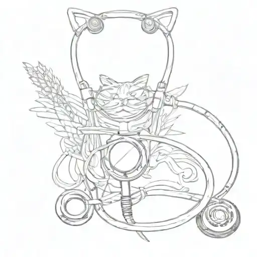 Sketch Style Stethoscope With Cat Tails Forming The Tubing