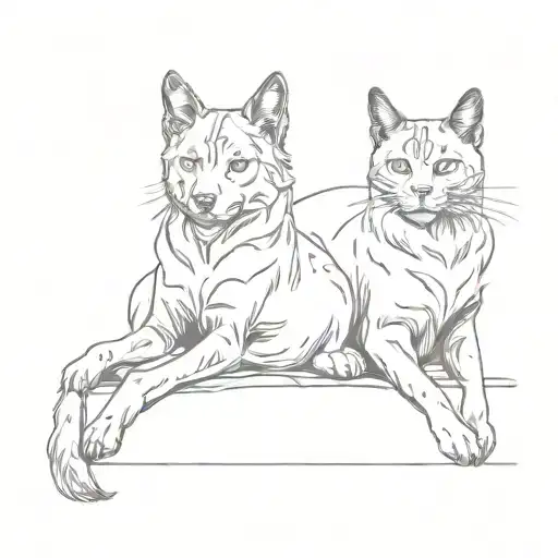 Shadow Of Dog And Cat Sitting Together