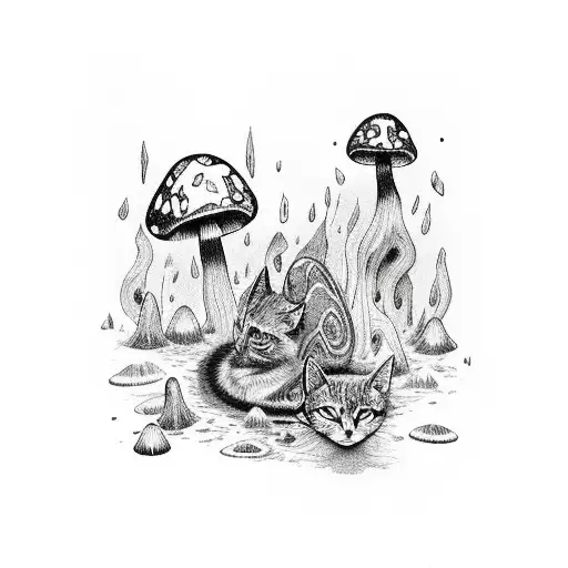 Magic Mushrooms Around Half Dead Cat