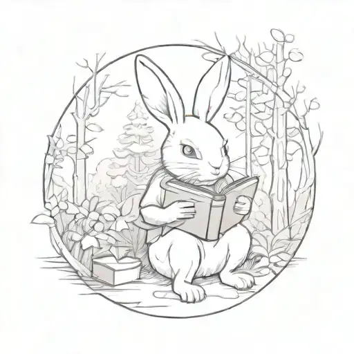 A Bunny Reading A Book In A Forest Setting