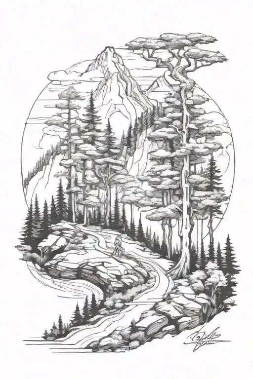 Dense Forest With Trail Winding Up A Mountain