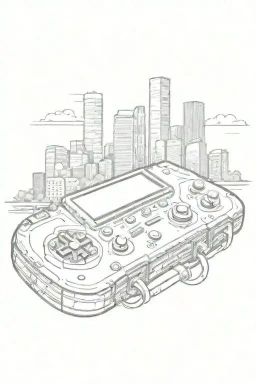 A Gaming Console With Houston Skyline In The Background
