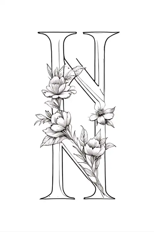 Letter H And N With Flowers