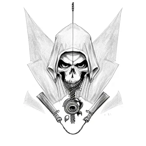 Grim Reaper Scythe With Hood Black And White