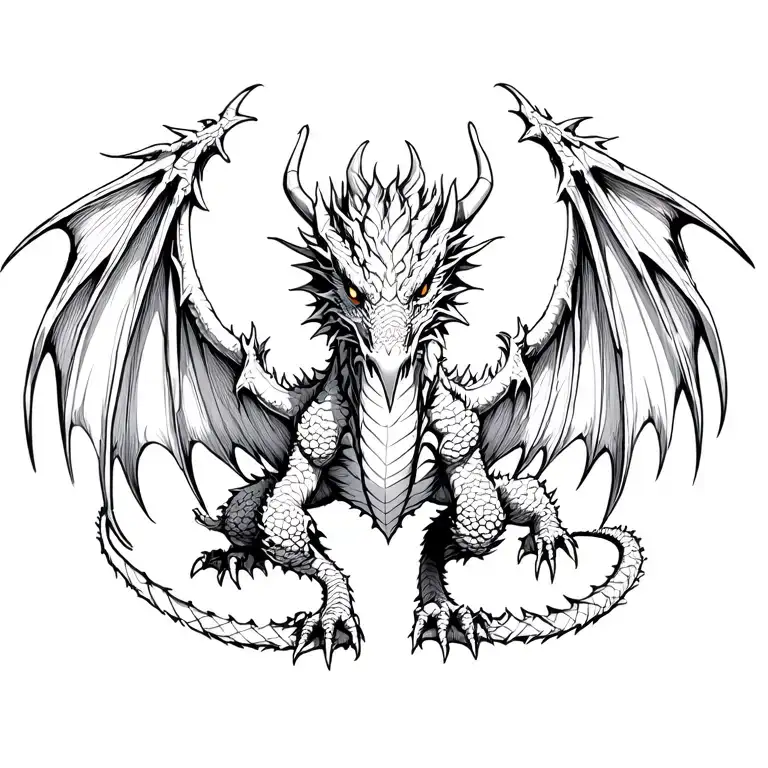 Dragon Facing Forward Wings Spread Behind Wide Open Facing Forward