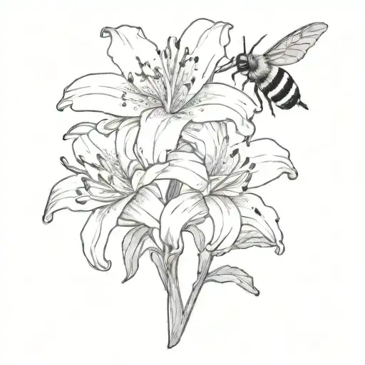 Lilly Flower With Bee Flying