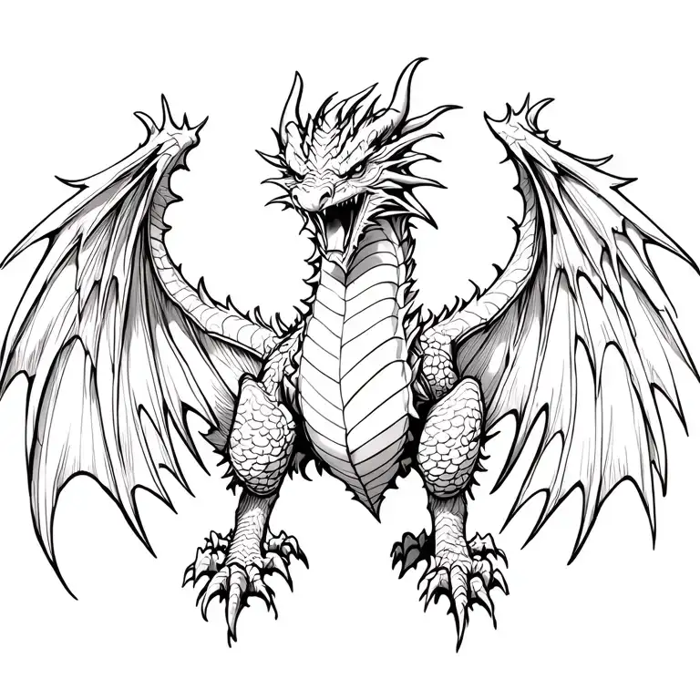 Dragon Facing Forward Wings Spread Behind Wide Open Facing Forward