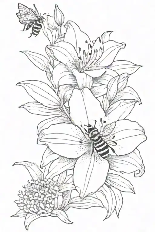 Simple Lilly Flower With Bee