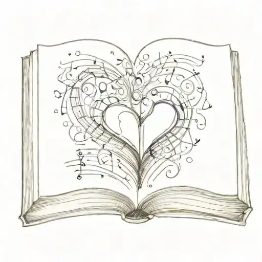 A Sketch-style Illustration Of A Heart-shaped Book With Musical Notes As Pages