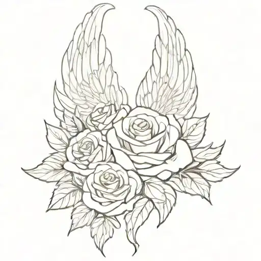 Kb Angel Wings With Rose Intertwined