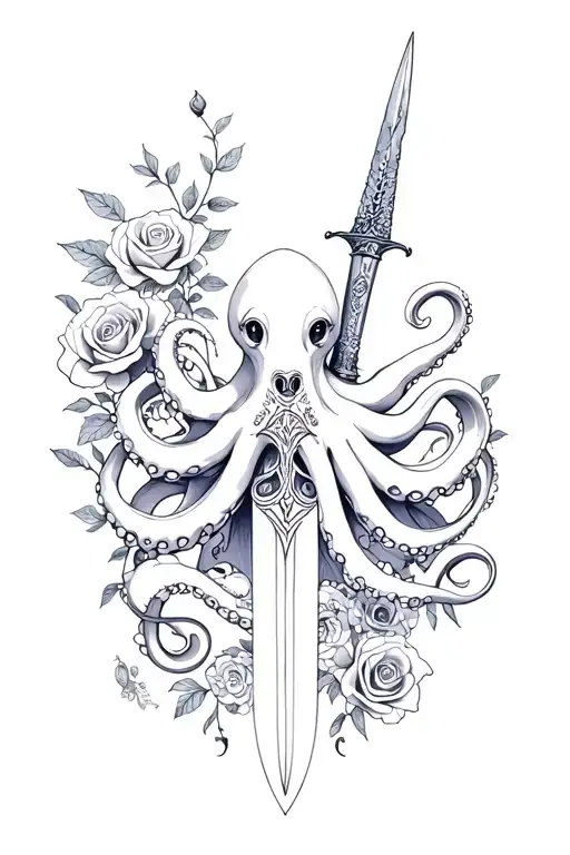 Octopus And Dagger And Roses