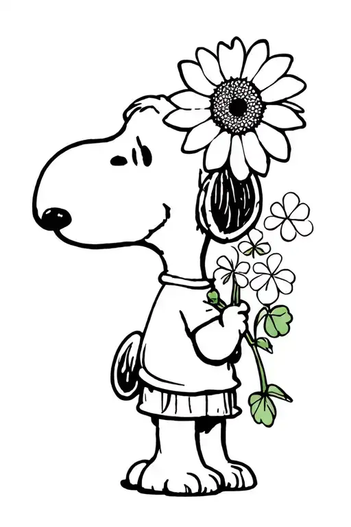 Snoopy Holding Sunflower And Clover