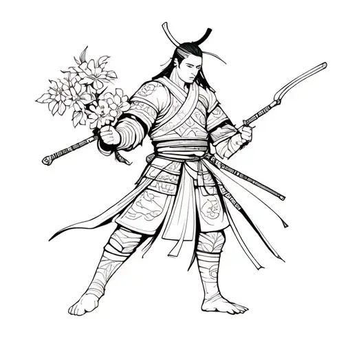 Samurai Warrior Holding Flowers