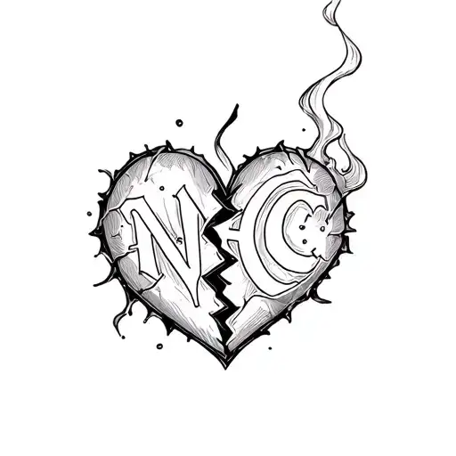 Broken Heart With Nhc Rolling In Background In Garfitti Smokey Letters