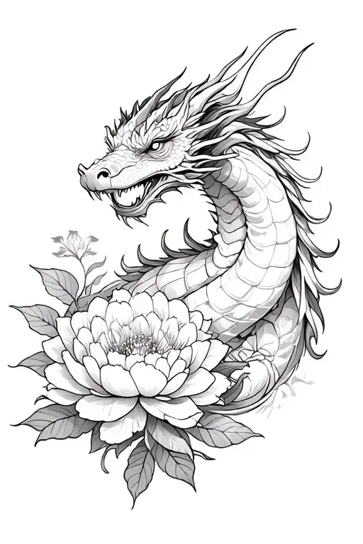 Full Dragon And Peony Flower