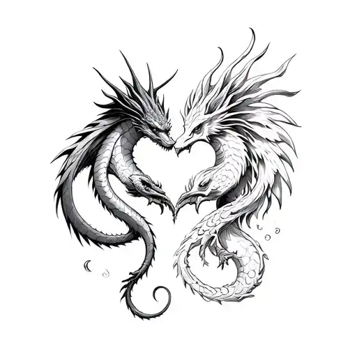 Dragon And Phoenix Creating A Heart