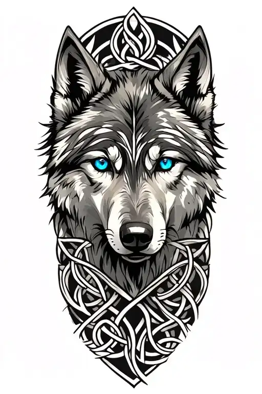 Wolf With Blue Eyes Featuring Celtic Trinity Knot