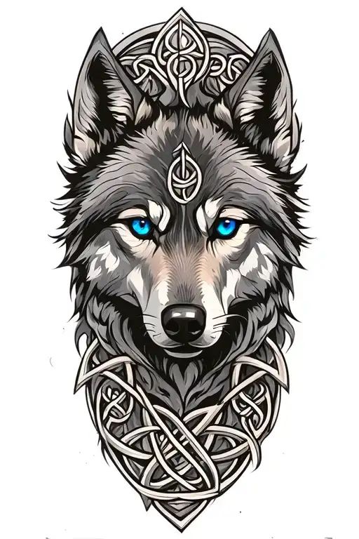 Wolf With Blue Eyes Featuring Celtic Trinity Knot