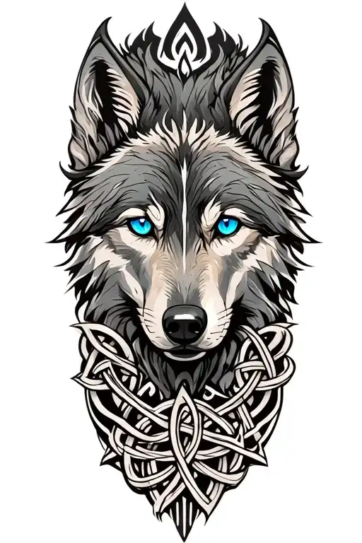 Wolf With Blue Eyes Featuring Celtic Trinity Knot