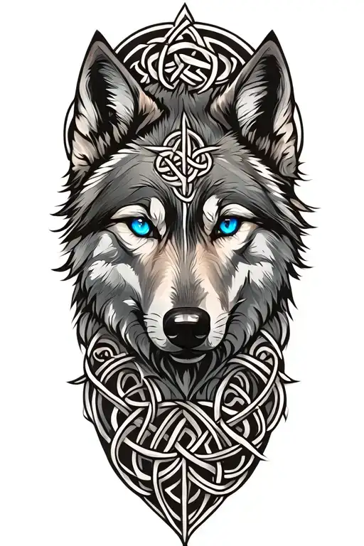 Wolf With Blue Eyes Featuring Celtic Trinity Knot