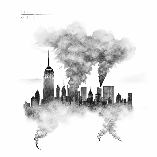 A New York City Skyline With Smoke Rising From The Buildings