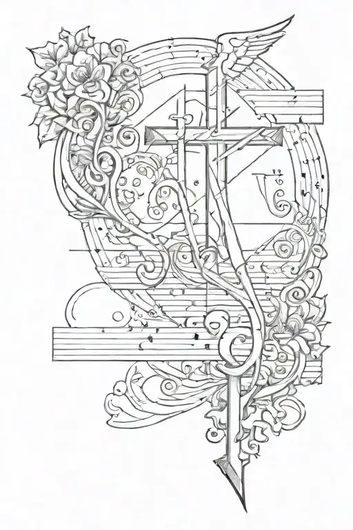Music Notes And Catholic Cross And Ark Angle