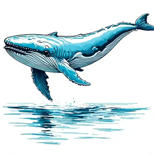 Blue Whale Jumping In Water