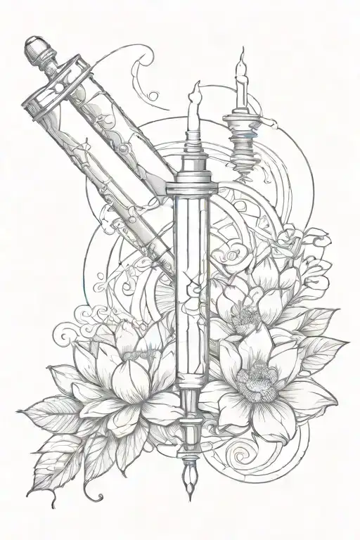 Syringe With Recovery Ribbon And Na Logo Incorporated With Yin And Yang Plus Lotus Flower Added